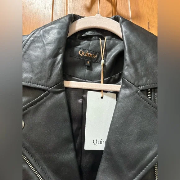 NWT! Quince | 100% Washed Leather Biker Jacket | Black | Small - Picture 6 of 10